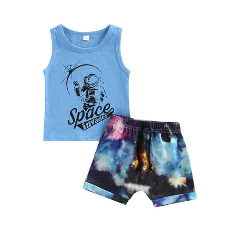 

Musuos Infant Boys Tanks Tops + Shorts Space Letter Tie Dye Print Elastic Waist Casual Style Summer Clothing