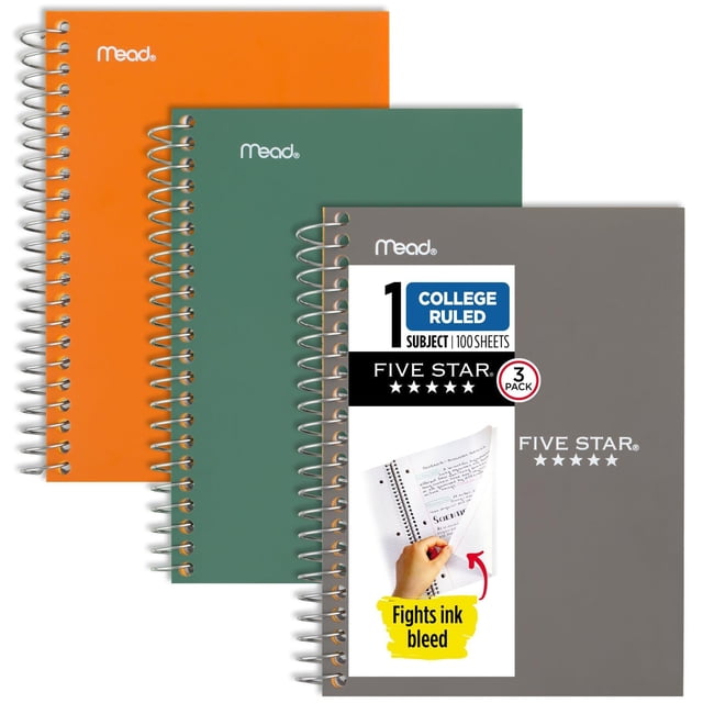 Cuadernos en espiral, cinco estrellas, 1 asignatura, reglados por la universidad, 100 hojas