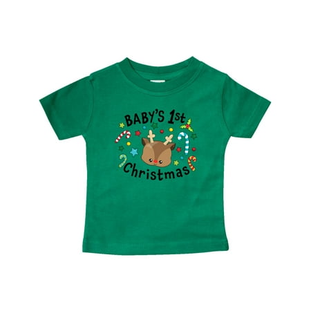 

Inktastic Baby s 1st Christmas Cute Reindeer with Candy Canes Gift Baby Boy or Baby Girl T-Shirt
