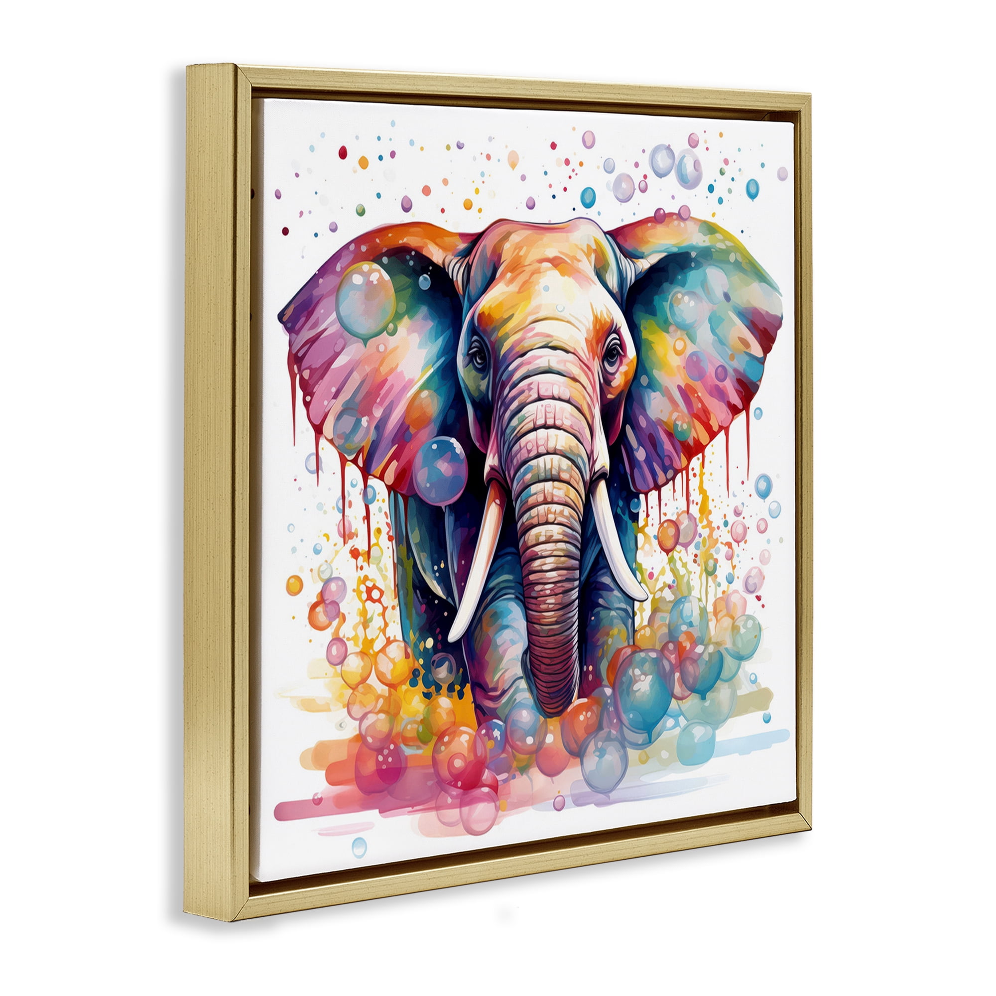 Stupell Industries Bubble Pattern Elephant Bath & Laundry Painting Gold Floater Framed Canvas Art Print Wall Art, 25 x 25