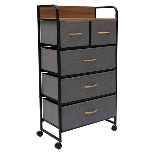 Cajonera Vertical Gris 5 Cajones con Ruedas 58x29x104 cm Ideen