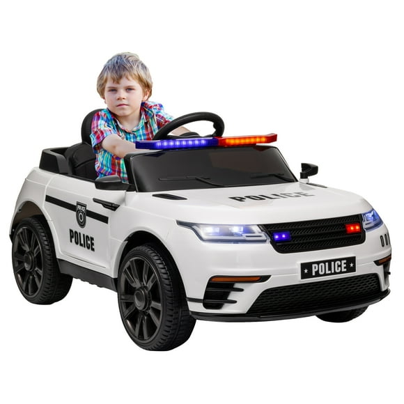 Qaba 12V Electric Police Car for Kids with Remote Control, White