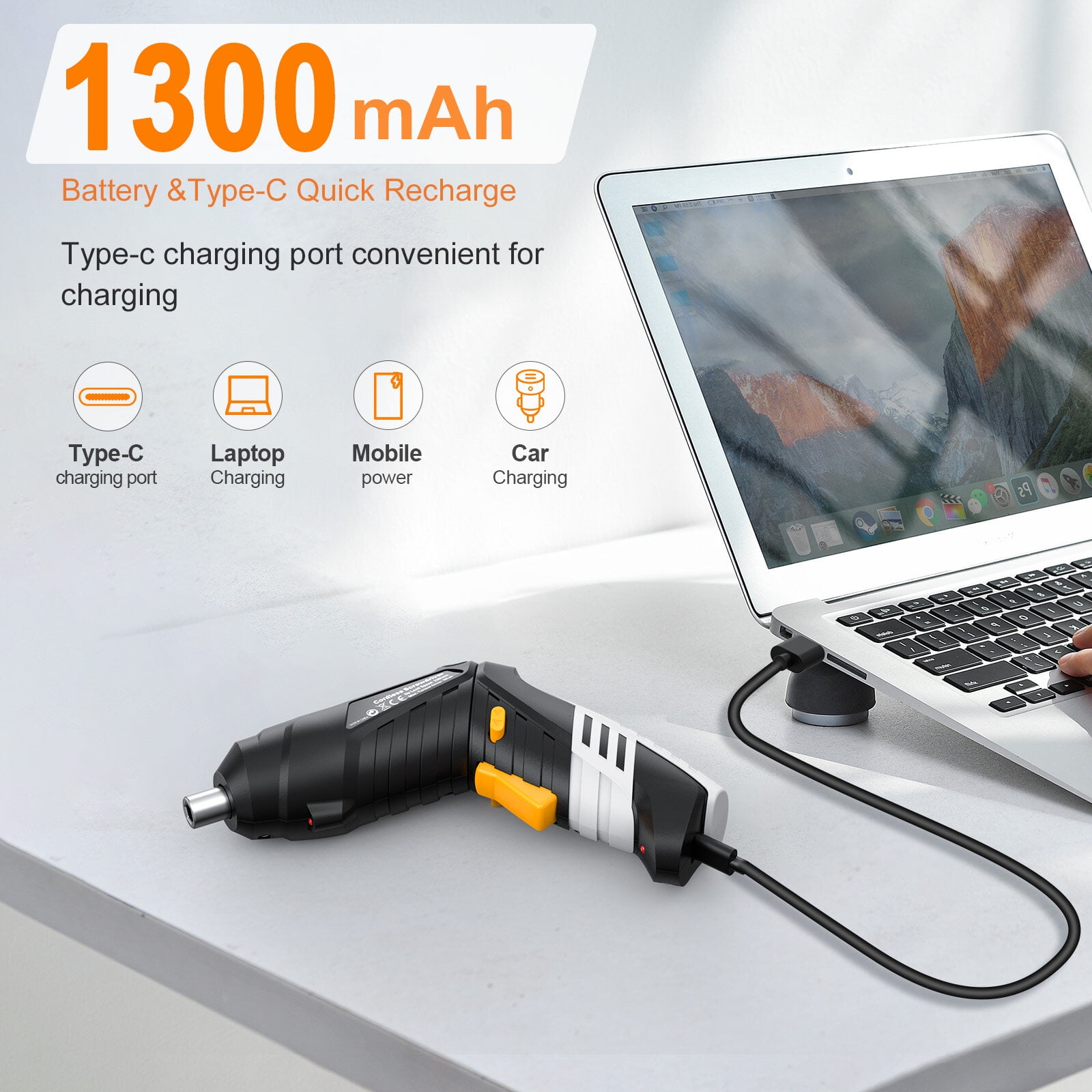 Teanyotink 4 Watts, 3.6 Volts Cordless Power Screwdriver, 1300 mAh, 220 RPM 47-Piece Set