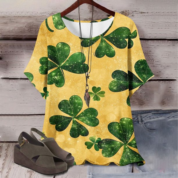 Puntoco Liquidación de blusas cortas para mujer, blusa de manga corta con estampado de moda para mujer, camiseta de cuello redondo