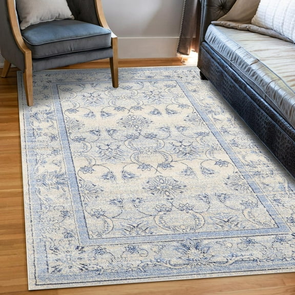 Unique Loom La Jolla Collection Area Rug - Botanica (10' 6" x 16' 5" Rectangle Ivory Blue/Beige)