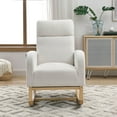 thumbnail image 2 of Modern Rocking Glider Chair, Teddy Fabric Upholstered Accent Rocker Chair with High Backrest and Armrests, Leisure Single Sofa with Wooden Legs and Side Pockets, for Living Room Bedroom Office, Ivory, 2 of 9