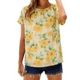 thumbnail image 1 of Mujeres Tops Casual Elegante Impresión de Gasa Reunido Escote Blusa Suave Verano Transpirable, 1 of 9