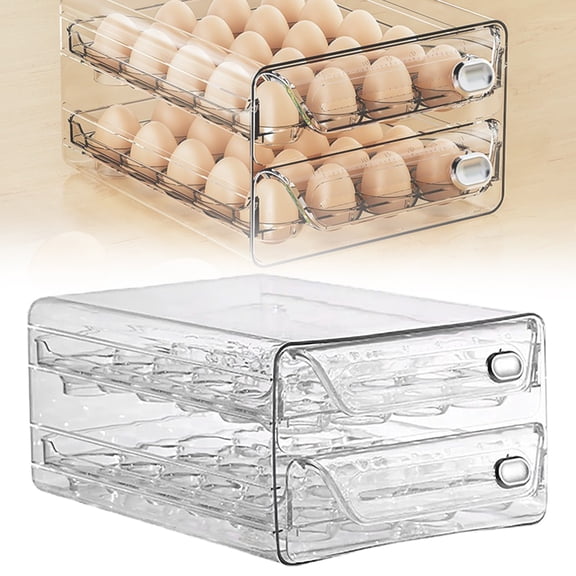 1PC Egg Holder for Fridge, Egg Container for Refrigerator, Stackable Egg Storage Container, Egg Fresh Storage Box for Fridge, 2Layers Egg Tray, Clear Egg Organizer, BPA Free, 9.76*8.46*5.51Inch