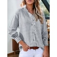 thumbnail image 4 of Women'S Plaid Ruffle V Neck Button Down Blouse Casual Long Sleeve Gingham Work Checkered Shirt Tops Gray XL, 4 of 7