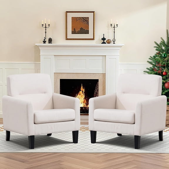 Accent Chairs Set of 2, Mid Century Modern Living Room Chairs Comfy Reading Chair with Upholstered Cushion Relax Armchair for Bedroom Apartment,Office, Begie