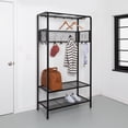 thumbnail image 2 of Honey-Can-Do 3-Shelf Steel Storage Shelves with Hanging Bar, Hooks, and Light, Black, Holds up to 75 lb per Shelf, 2 of 7