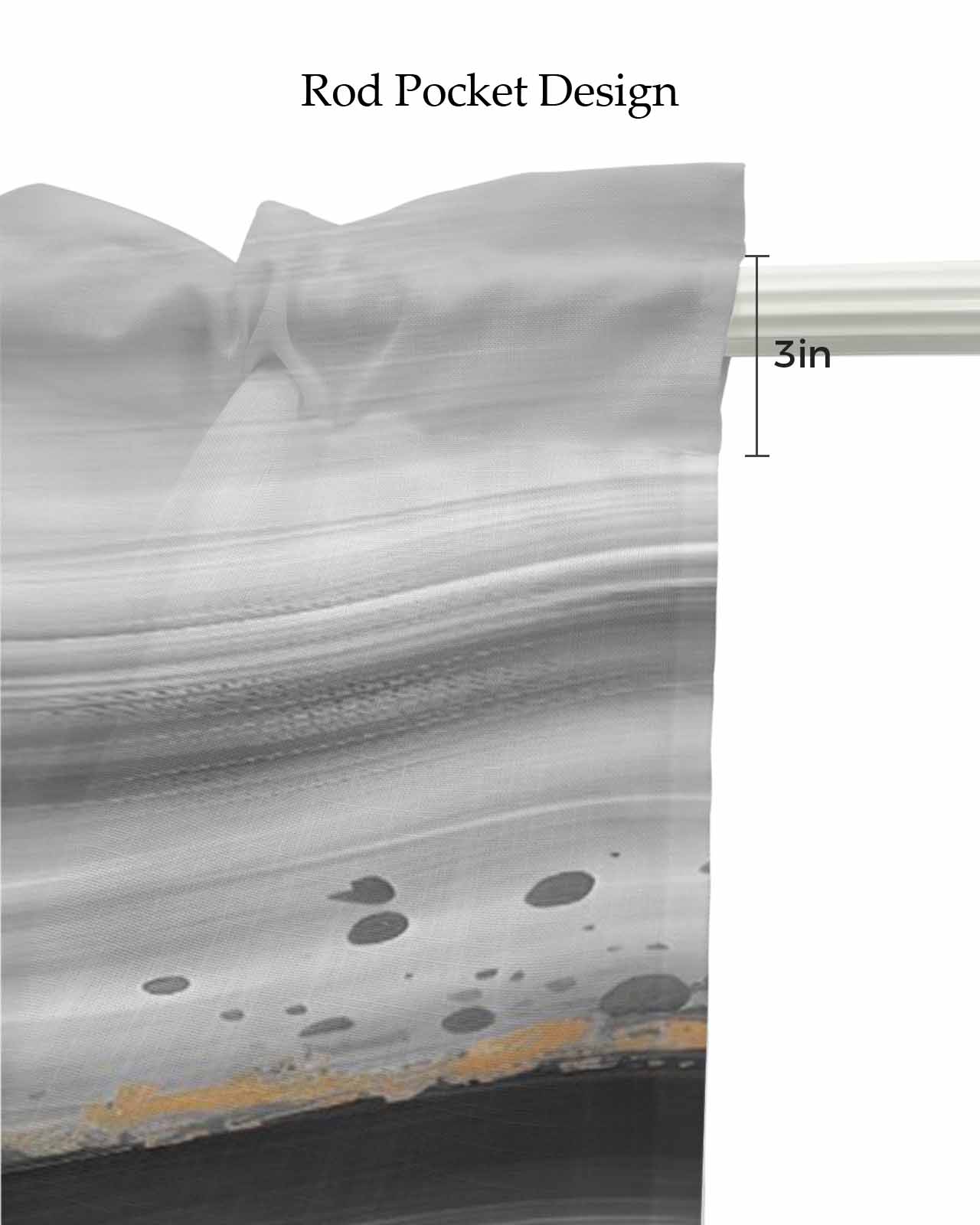 Marble Kitchen Valances for Windows Farmhouse Linen Window Valance Curtain for Living Room Window Treatment Black Grey Oil Painting Gradient Mottled Waves Valance Rod Pocket Topper, 42 x 18 Inch