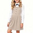 thumbnail image 6 of hotojiny Girls Solid Sleeveless Jumper Dress Button Decorative Pinafore Dress Kids Casual A-Line Tank Dress Back-to-School(Khaki,7-8 Years), 6 of 8