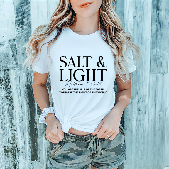 Women's White Print Tshirt Graphic Tees Salt Light Matthew 5:13-14 S-5XL Shirts Tops