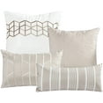 thumbnail image 3 of Luxury 7 Piece King/Cal-King Comforter Set with Shams Cushions,Modern Bright Elegant Artistic Striped Coffee ButtonTucked Geometrical Print & Embro,Bed Cover Bed in Bag22162V-COFFEE, King/Cal-King, 3 of 4