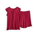 thumbnail image 2 of Red Women Pajama Sets Ladies' Spring and Summer Solid Color Casual Drawstring Shorts Short Sleeve Pajamas Women's Shorts Home Set, 2 of 5