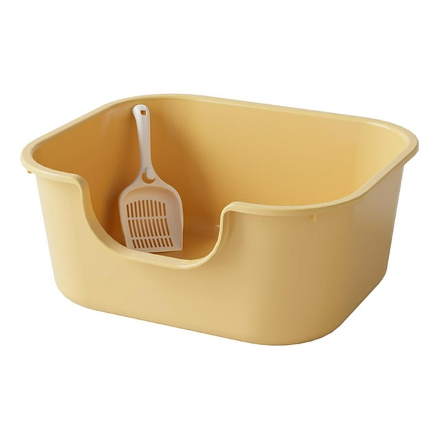 Open Top Pet Litter Tray Cat Litter Box High Sided Easy to Clean Extra Large Yellow