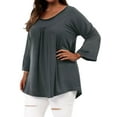 thumbnail image 2 of DYMADE Womens Round Neck Long Sleeve Solid Color Pleated Basic T-Shirt Blouses Plus Size, 2 of 3