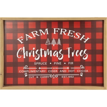 Northlight Plaid "Farm Fresh Christmas Trees" Framed Christmas Wall Sign - 18.75" x 13" - Red
