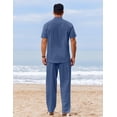thumbnail image 3 of COOFANDY Men's 2 Pieces Linen Set Casual Henley Shirts Short Sleeve Beach Yoga Shorts Summer Pants Outfits, 3 of 4