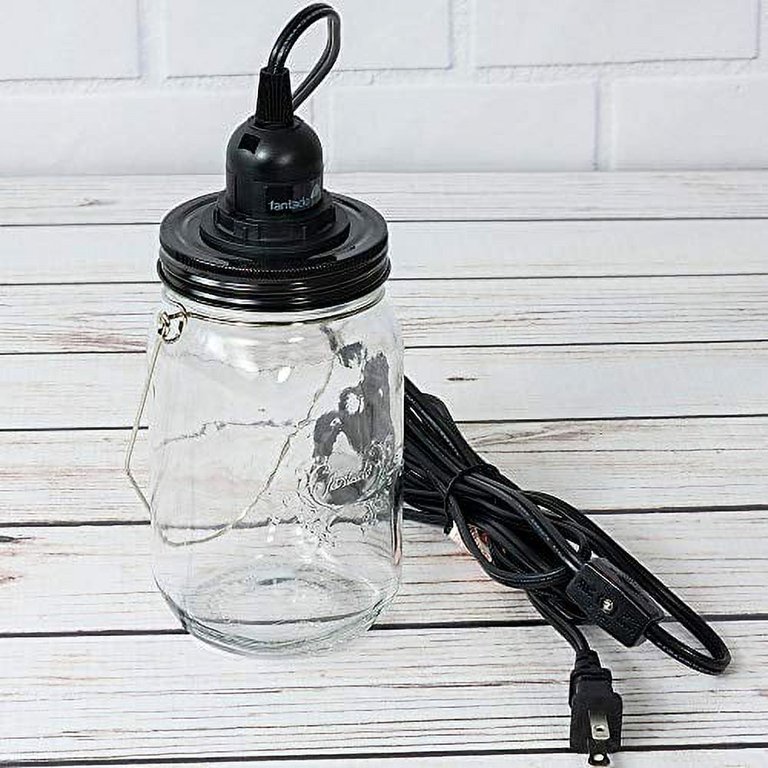 Fantado Wide Mouth Mason Jar Pendant Light Cord Kit Lid (White, Lid Only)