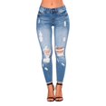 thumbnail image 2 of FrzhBrz Women's Skinny Stretch Jeans Frayed Raw Hem Slim Fit Jeans Ripped Denim Pants, 2 of 5