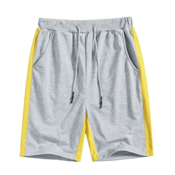 Fanxing Men's Shorts Casual Elastic Waist Drawstring Summer Beach Shorts Sweatpants Loose Fit Running Pants Yellow,XXL