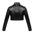 thumbnail image 2 of Kaerm Girls Metallic Shirts Shiny Long Sleeves Mock Neck Crop Top for Dancing Raves Festivals Black 10, 2 of 8