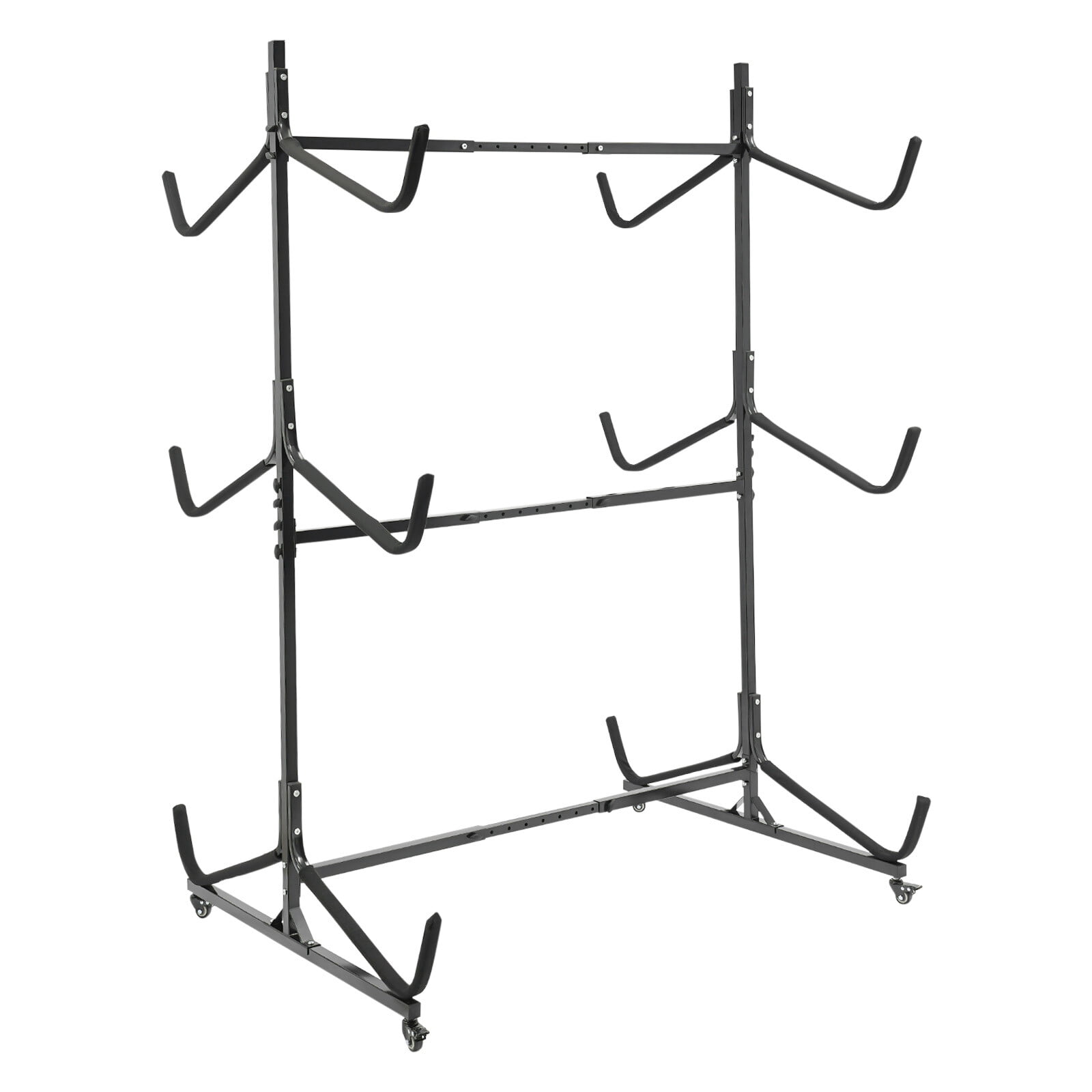 ToppiJoy Adjustable Kayak Storage Rack, Freestanding Kayak Stand with Lockable Wheels, Heavy Duty Metal Stand for Canoe Boat Paddle Board SUP Surfboard Black(3 Tiers)