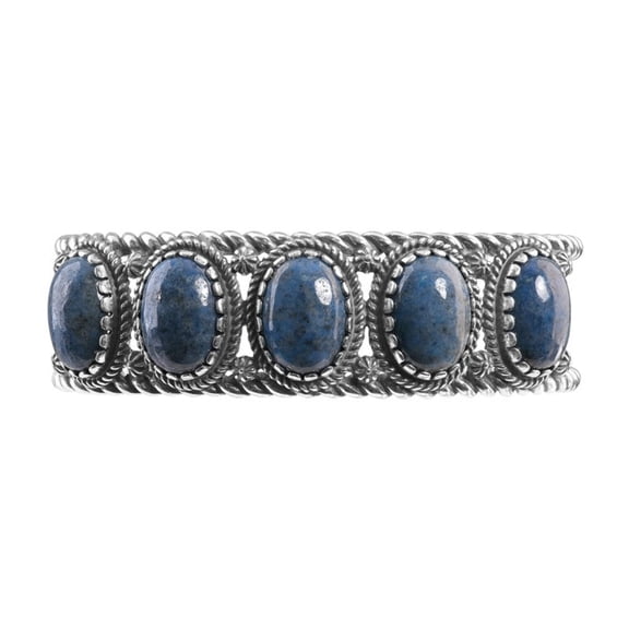 Sterling Silver Blue Denim Lapis Gemstone 5-Stone Cuff Bracelet Sizes S, M, L