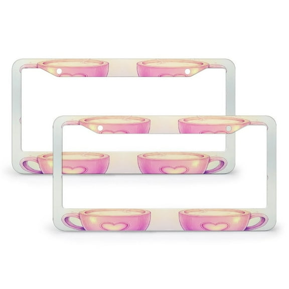 License Plate Frame Cute Funny Coffee Cup Car Accessories 2 PCS Coffee Lover Stainless Aluminum License Plate Frames for Us Standard Vehicles 12x6 Inch for Men Women Vehicle