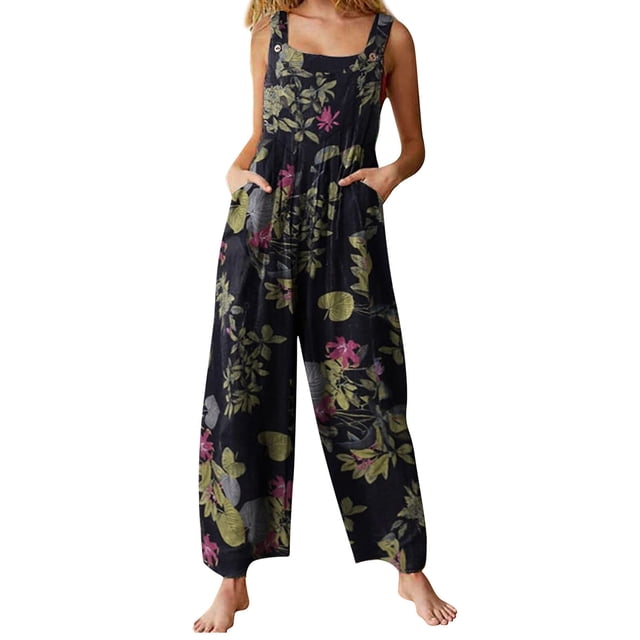 Mono de mujer con bolsillos, sin mangas, piernas anchas, monos de talla grande