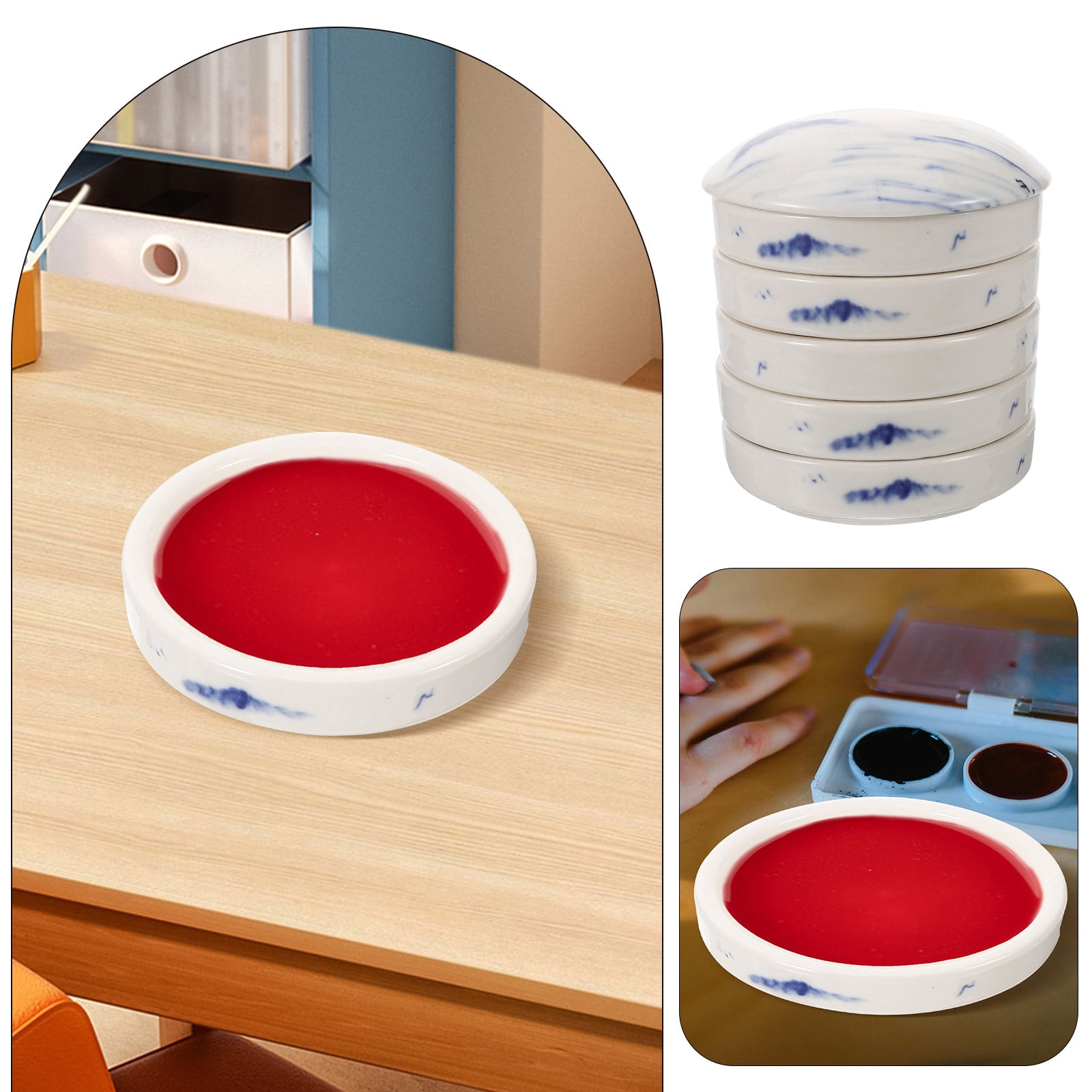 OUNONA 1 Set of Exquisite Ceramic Palette Multi-layer Stackable Pigment Plate Traditional Painting Ink Tray