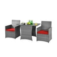 thumbnail image 2 of Gymax 3PCS Outdoor Rattan Conversation Set Patio Dining Table Set w/ Red Cushions, 2 of 10