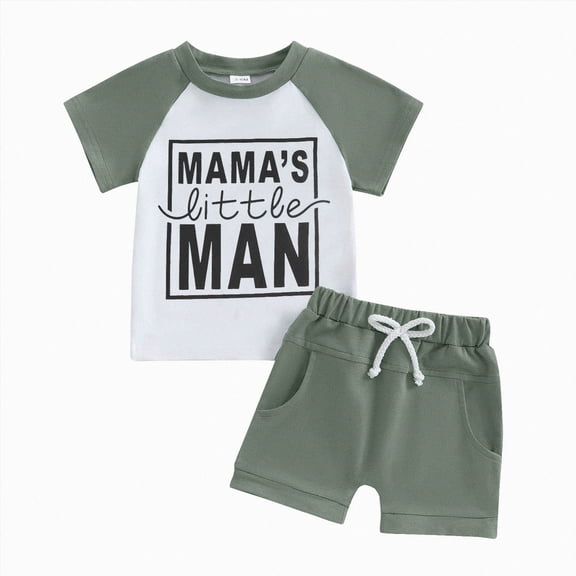 Xudanell Toddler Boys Summer Outfits Mamas Boy Checkerboard Short Sleeve T-Shirts Tops Elastic Waist Shorts Clothes Sets (2-3 Years,Green)