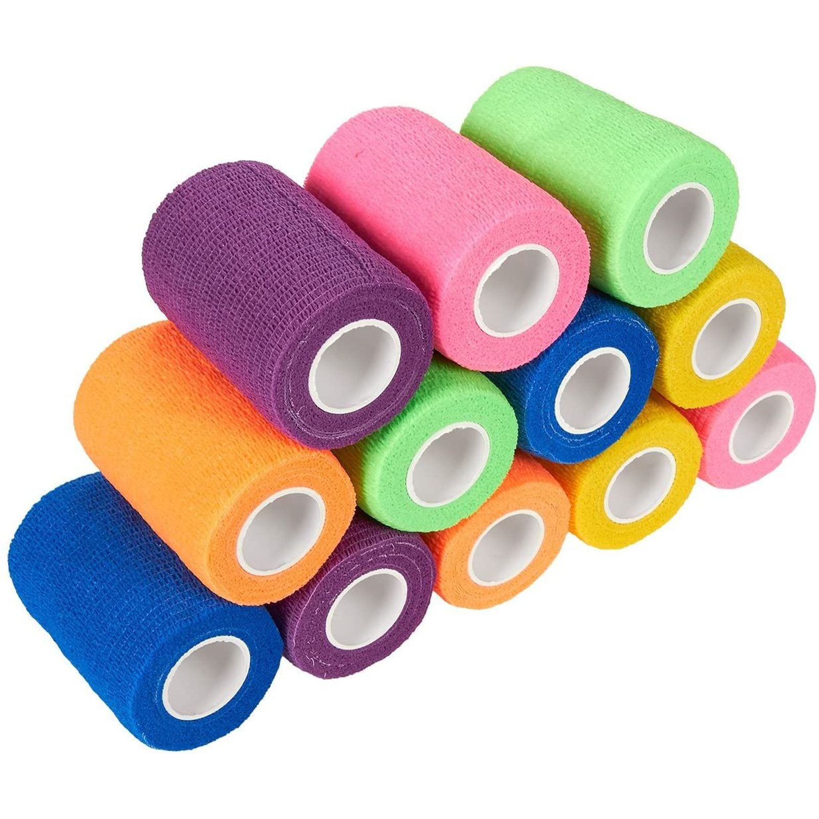 12 Rolls Self Adhesive Bandage Wrap, Cohesive Elastic Vet Tape Adherent for First Aid Medical, Sports, Wrist Ankle, 3 inch x 1.85 Yards, 6 Colors