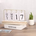 thumbnail image 4 of Vintage Wooden Perpetual Calendar Desk Flip Calendar with Light Turn Page Month Date Display for Office Home Decoration Brown, 4 of 5