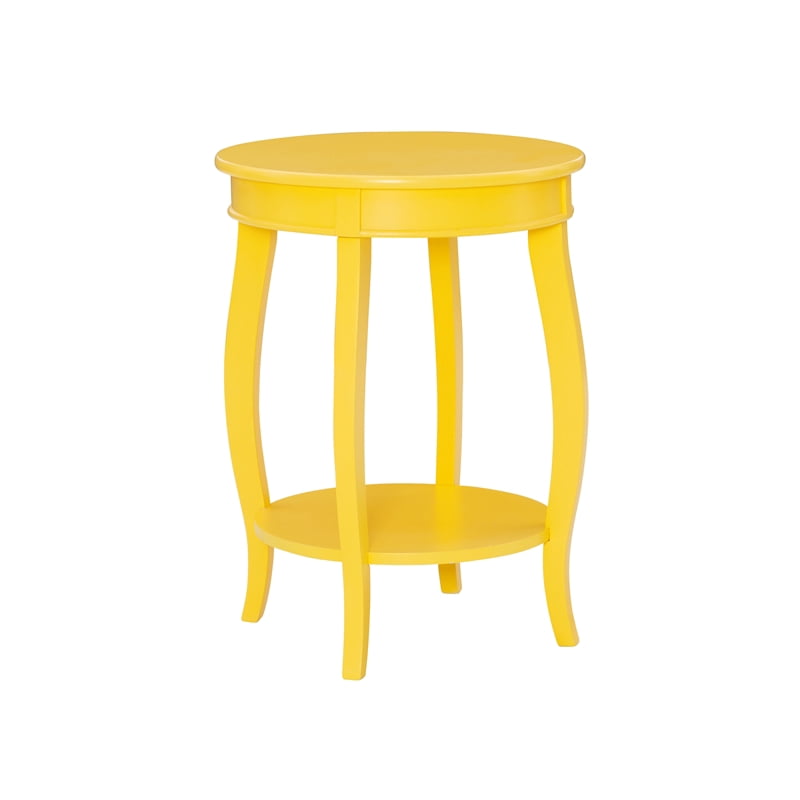 Pemberly Row Contemporary Round Wood End Table with Shelf in Yellow ...