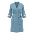 thumbnail image 5 of AnuYalue Bathrobe for Women Trendy V Neck Soft Nightgown 3/4 Sleeve Sleepwear Quick Dry Robes Home Wear, 5 of 8