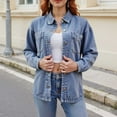 thumbnail image 2 of Jean Jackets for Women Trendy Button Up Denim Shirt Jacket Long Sleeve Split Casual Loose Fit Fashion Clothes with Pockets (M, Light Blue), 2 of 8