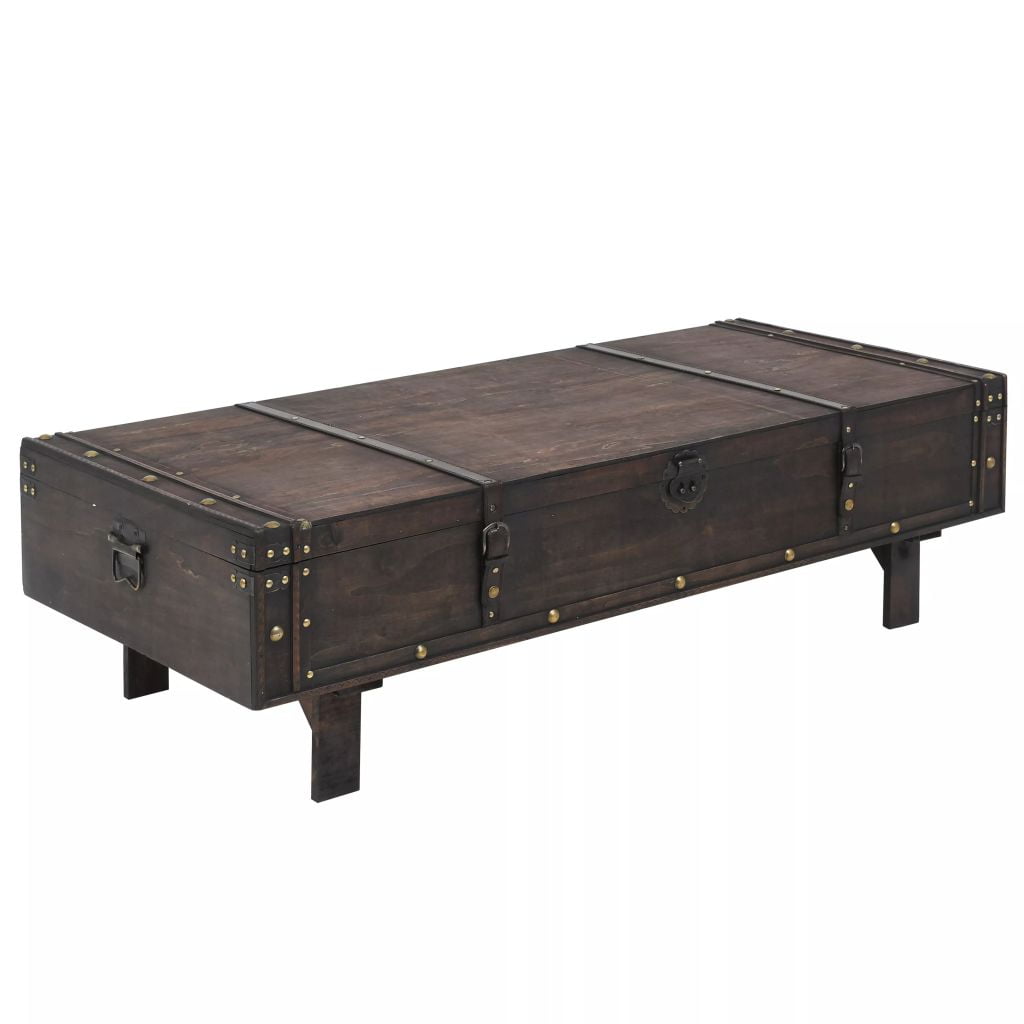 Lowestbest Solid Wood Coffee Table, Vintage Style Memory Farmhouse Storage Coffee Table