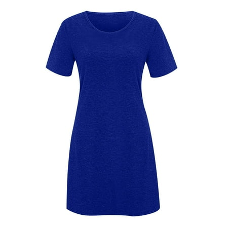 

Ersazi Women Short Sleeve Round-Neck Knee-High Dress Fashion Women Casual Crew neck Solid Ladies Loose Mini Dress Blue Maternity Dress Solid Color Loose Short Round Neck Short Sleeve Dress For Women