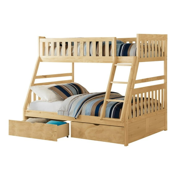 Lexicon Bartly Pine Wood Twin/Full Bunk Bed with Storage Boxes in Natural Pine