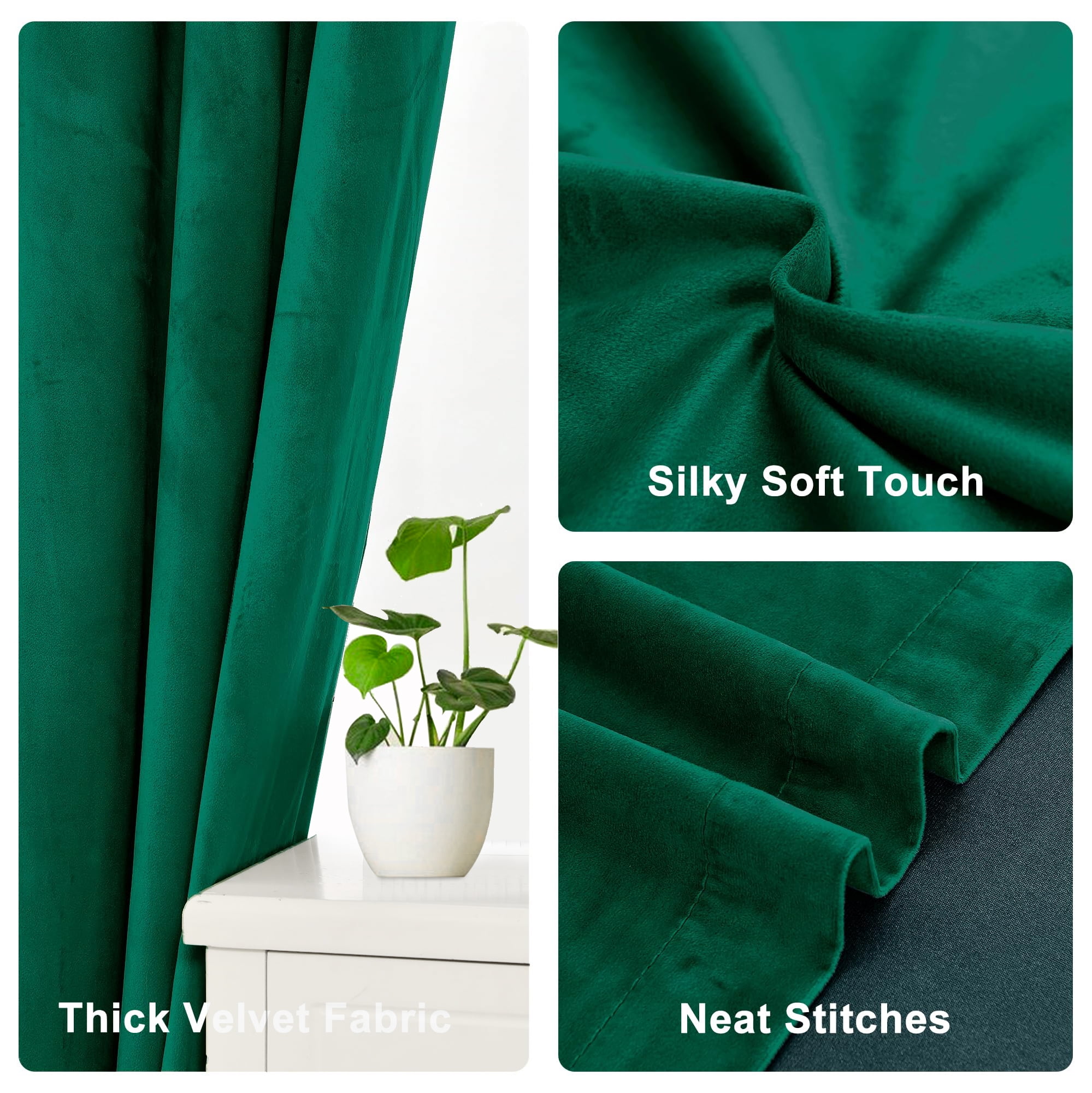 XWZO Green Velvet Curtains 96 inch for Christmas Holiday Decor Set of 2, Rod Pocket Blackout Curtains for Bedroom Living Room with Tiebacks, 52"W x 96"L