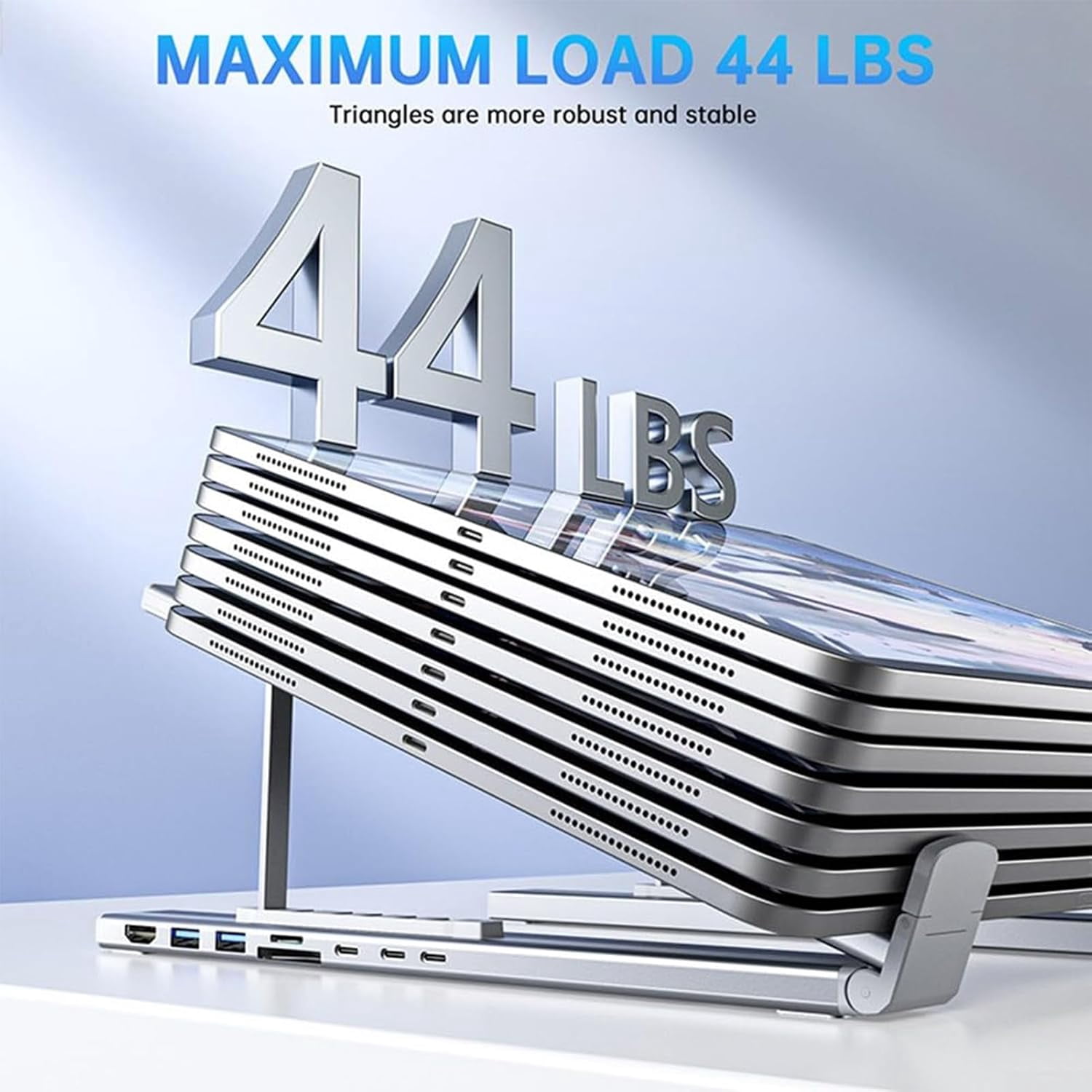 8-in-1 Tablet Docking Station Stand Ergonomic Laptop Stand with 4K TF USB 3.0 USB-C PD 100W Fast Charging Aluminum Alloy Silver Portable Lightweight Adjustable(xxw)
