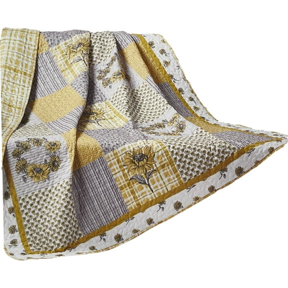 Virah Bella Yellow Sunshine Sunflower Quilted Throw Blanket, 50" x 60"