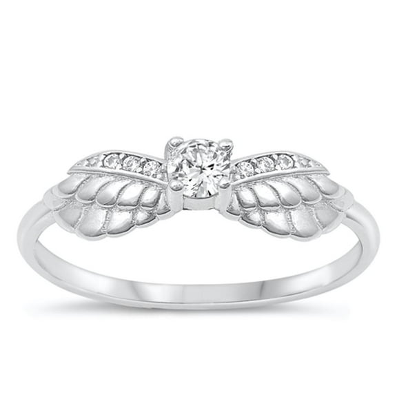 Clear Cubic Zirconia Angel Wings Ring .925 Sterling Silver Hope Band White Jewelry Female Size 7