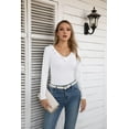 thumbnail image 6 of Vafful Womens Long Sleeve Shirts V Neck Ruffle Hem Slim Fitted Ribbed Knit Trendy Tee Tight Tops, 6 of 7