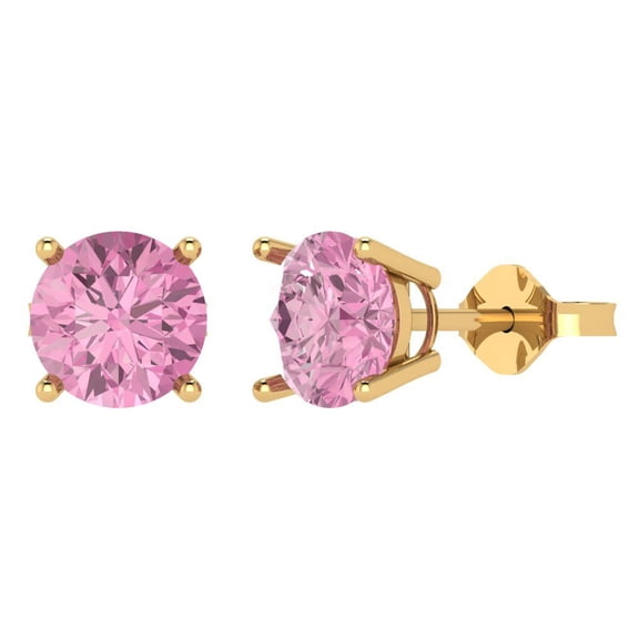 Clara Pucci 3Ct Pink Round Cut VVS1 Push Back Stud 18k Solid hypoallergenic Gold Designer Earrings For April