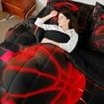 thumbnail image 4 of Erosebridal Red Basketball Bedding Twin Size,Modern Geometric Grid Comforter Sets with Sheets,Glowing Neon Light Bedding Sets Twin Size For Teens,Breathable Room Decor Reversible,7pcs, 4 of 6